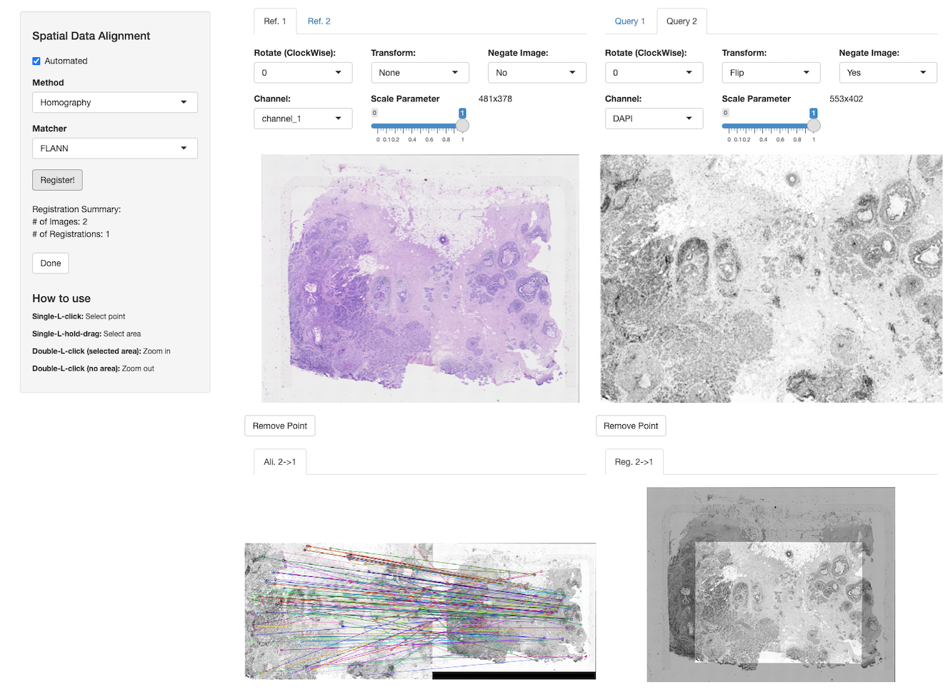 The Shiny application interface for alignment Spatial datasets stored in VoltRon objects